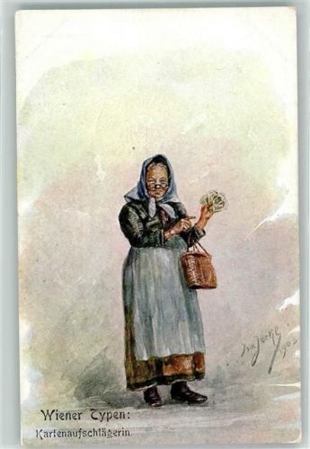 1903 Wiener Typen Kartenaufschlägerin Sign. Isa Jocke