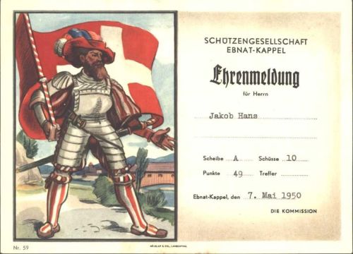 Ebnat-Kappel Ehrenmeldung 1950