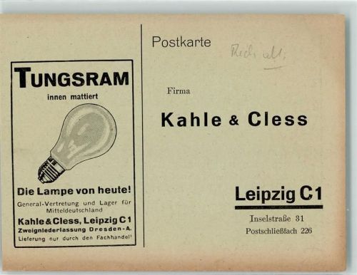 Leipzig Werbung Tungsram Kahle und Cless Bestellkarte