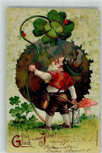 1905 Neujahr Marienkäfer auf dem Kleeblatt , Pilz AK