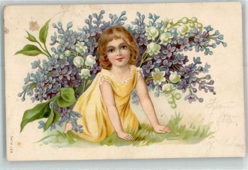 1903 Mädchen mit Maiglöckchen Veilchen AK