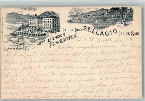 Bellagio 1897 Hotel Pension Florence Comer See Vorläufer Lithographie
