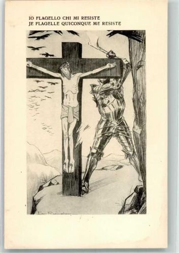 1917 Je Flagelle Quiconque me Resiste Jesus am Kreuz Verlag S.E.M. Nr. 94 sign. Louis Raemaekers Antipropaganda WK I gegen Deutschland