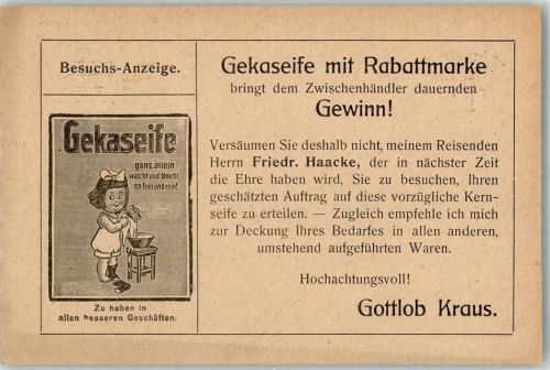 Schweinfurt 1914 Gekaseife von Gottlob Kraus Vertreter Ankündigung