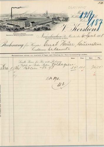 Neuenkirchen Rechnung von 1908 V Kerstien Weberei