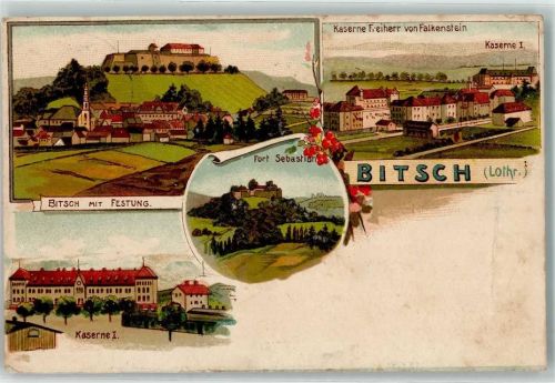 Bitche 1912 mit Festung Kaserne Freiherr von Falkenstein Fort Sebastian Kaserne I.