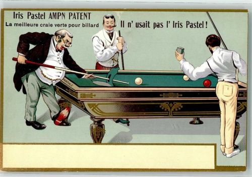 Drei Herren beim Spiel am Billardtisch Werbung Iris Pastel Parziale