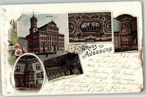 Augsburg 1899 Rathaus Ofen und Decke im Rathaus Goldener Saal Verlag Lautz & Isenbeck
