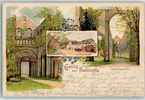 Paulinzella 1902 Klosterruine Paulinzella Säulenbasilika Portal Gasthaus Menger