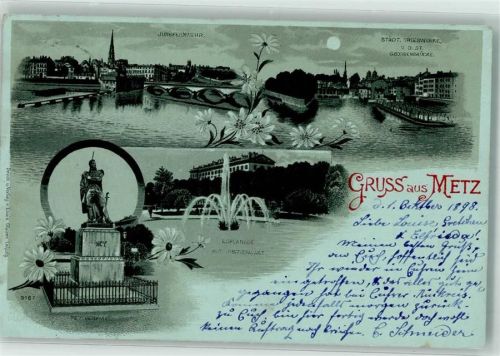 Metz 1898 Jungfernwehr Städ. Triebwerke Georgenbrücke Esplanade Justizpalast Ney Denkmal
