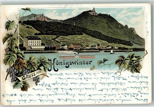 Königswinter WK II Rhein Ruine Drachenfels Raddampfer Weintrauben