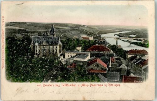 Kitzingen 1908 Von Deuster´sches Schlösschen Main Panorama Brücke Rückseite Scan verzogen
