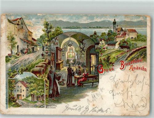 82346 W8138 Andechs 1899 Gebrauchsspuren Lithographie Bräustübel