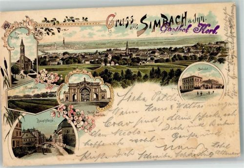 Simbach 1897 Pfarrkirche Bahnhof Hauptstraße Innbrücke mit Portal