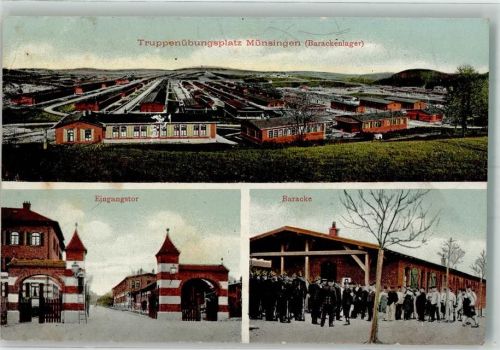 Münsingen 1908 Truppenübungsplatz Barackenlager Eingangstor Baracke
