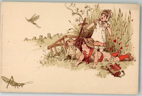 1900 Serie 1002 Kinder beobachten Insekten Grille Hund
