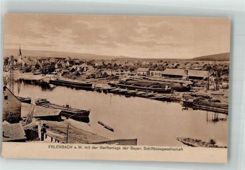 Erlenbach 1924 Werftanlage der Bayer. Schiffsbaugesellschaft Main Frachtschiffe