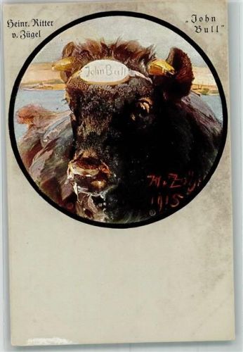 Deutsche Kriegsscheibenkarte John Bull sign. Zügel Verlag Teubner II,2