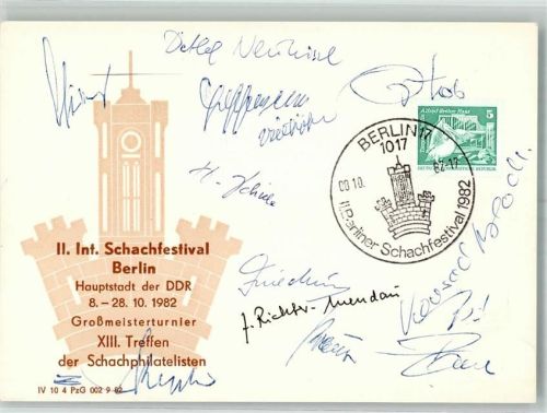 Berlin Mitte 182 Sonderstempel II. Int. Schachfestival Berlin Hauptstadt der DDR + Schachphilatelisten