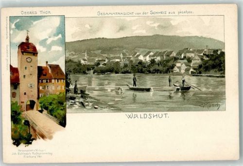 Waldshut Oberes Tor Bootssteg Ruderboot sign. C. Münch