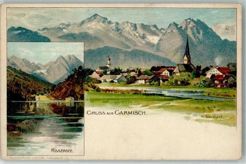 Garmisch sign H. Deuchert Rissersee Veltens Künstlerpostkarte Nr 232