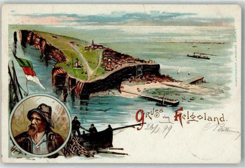 Helgoland 1899 Steilküste Fischer Fischerboot Fischernetz