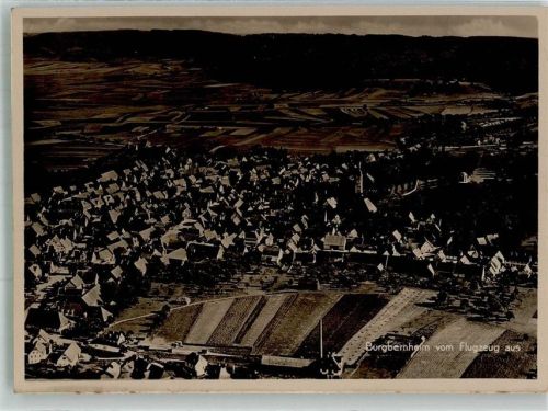 Burgbernheim 1935 Fliegeraufnahme des Ortes mit St. Johannis Kirche Original aufmontierte Verlagsmusterkarte
