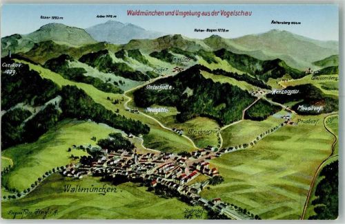 Waldmünchen sign. Felle Eug. Isny Vogelschau