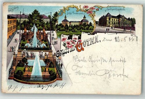 Gotha 1906 Schlossberg mit Wasserspielen Schloss Friedenstein Landgerichtsgebäude