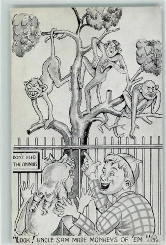 Karikatur Affen auf Bäume Slam the axis Hitler Moussolini Japaner