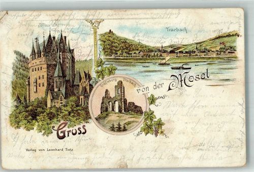 Traben-Trarbach 1898 Lithographie Schloss Eltz Gräfinburg Trabach