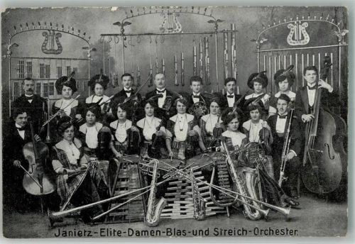 1916 Janietz Elite Damen Blas- und Streich Orchester Bahnpost Dresden-Königsbrück Zug 2765 Datum: 13.6.16