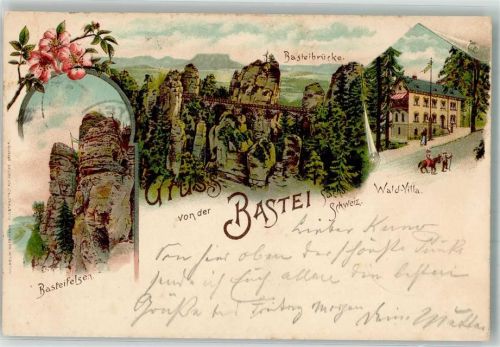 Rathen Kurort 1899 Basteifelsen Basteibrücke Gasthaus Wald-Villa