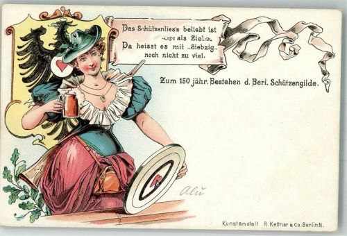 W1000 Berlin Mitte Schützenbliese mit Bier150jähr. Bestehen der Berliner Schützengilde Schützenverein 1899 Lithographie / Künstlerkarte