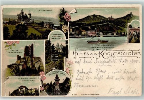 Königswinter 1900 Drachenburg Zahnradbahn Ruine Drachenfels Wolfgang Müller-Denkmal