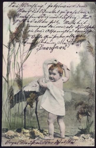 1913 Kind mit Storch