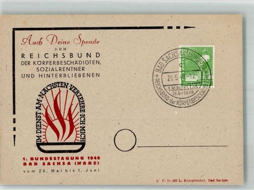 Bad Sachsa 1948 Reichsbund der Körpergeschädigten 1. Bundestagung Spende