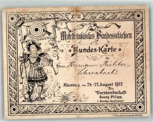 Schwabach 1902 Mittelfränkisches Bundesschießen Bundes-Karte Mittelbug Ort handschriftlich KEINE AK