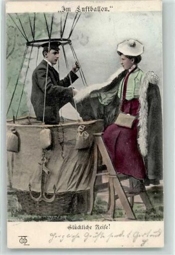 Serie Im Luftballon Liebespaar AK Ballon 1903 Künstlerkarte