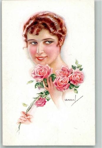 1917 Frau Porträt mit Rosen Verlag Erkal Serie 302-3