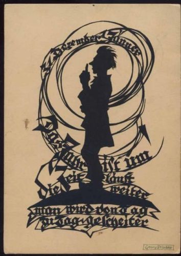 1928 Männliche Silhoulette, Scherenschnitt, Spruch,Schienemann & Co,sign. Georg Plischke AKU2