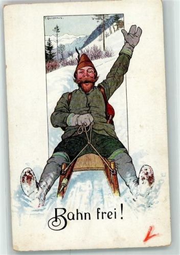 Bahn frei! Schlitten Rodeln AK Quidenus, F. 1904 Lithographie