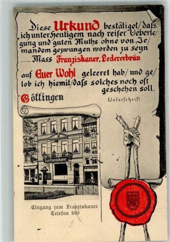 Göttingen 1916 Gasthaus Franziskaner Ledererbräu