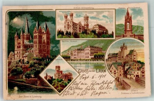 Limburg 1901 Dom Landeck Diez Schloss Schaumburg Stein`s Denkmal