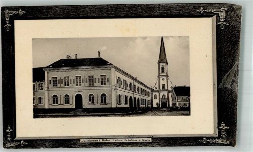 Grafenhausen 1917 Rathaus Schulhaus und St. Jakobus Kirche Passepartout
