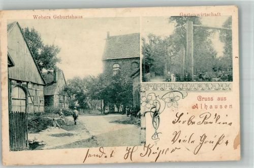 33014 W3490 Alhausen , Westf 1901 Foto AK Gasthaus Gartenwirtschaft Webers Geburtshaus