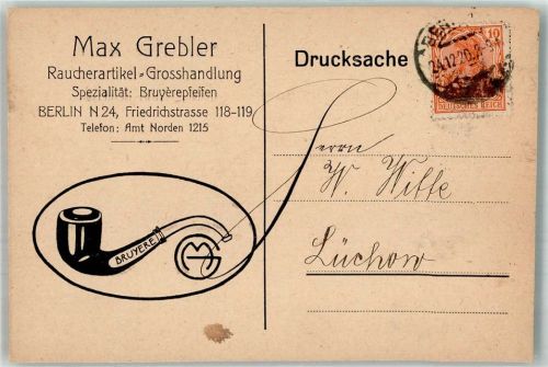 Berlin Mitte 1920 Max Grebler Raucherartikel Großhandlung