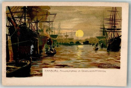 Hamburg 1900 Mondaufgang im Segelschiffhafen Zieher, Ottmar Nr. 2547