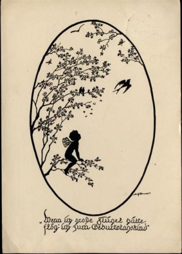 1937 Elfe, Schwalbe, Spruch, Künstler-AK AKU2