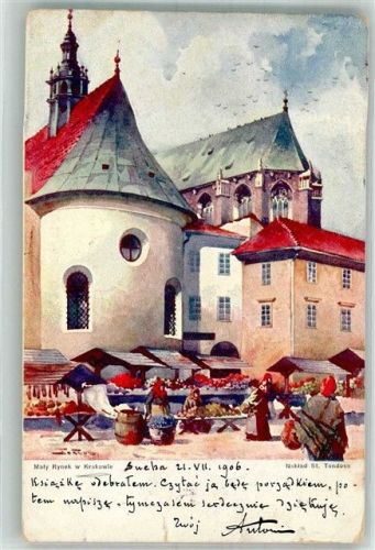 Krakau 1906 Marktszene Kirche